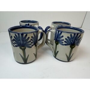Louisville Stoneware Bachelor Button Blue Cornflower Mug 4" Lot Of 4 Kentucky